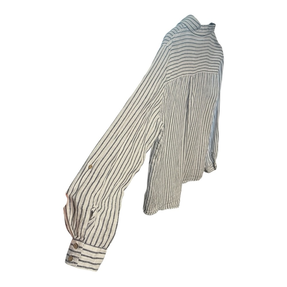 Tahari 100% Linen Blue and White Striped Shirt Button Up Shirt Size  XL - Picture 12 of 16
